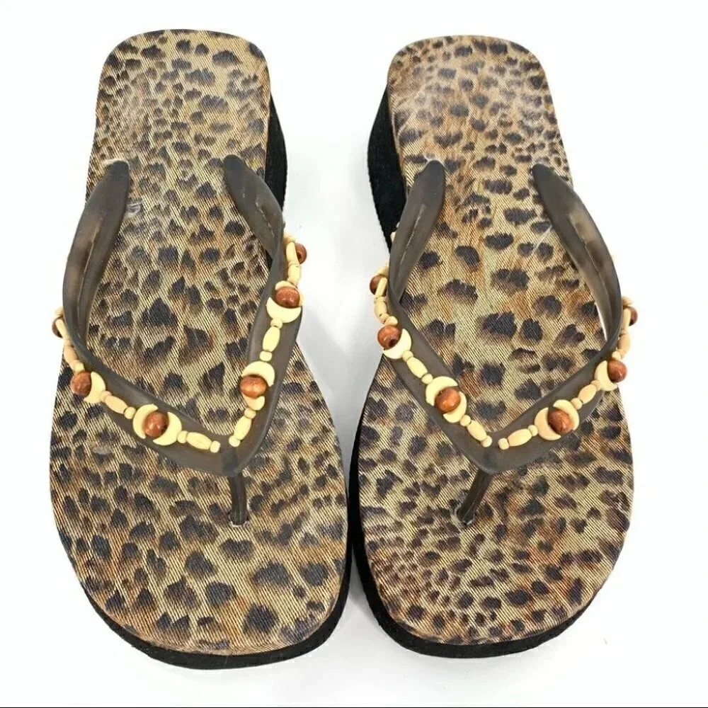 coconut girl sandals L 9-10 cheetah chunky platform flip flops 80s vintage y2k